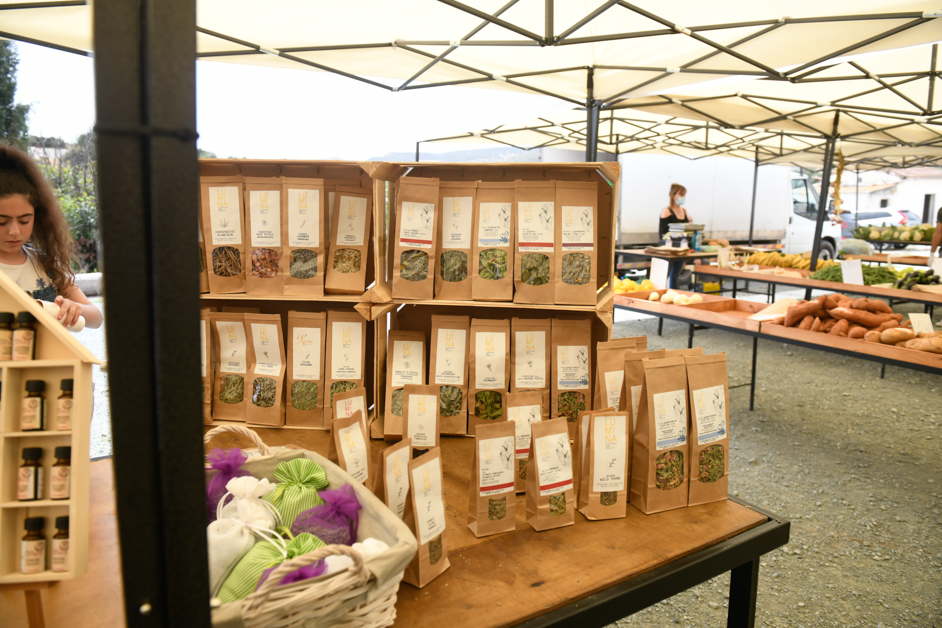 herbal tees at the open market in Agios Theodoros