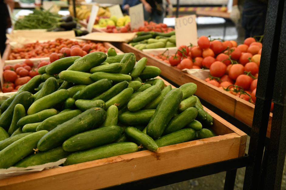 fresh vegetables in an open air market 