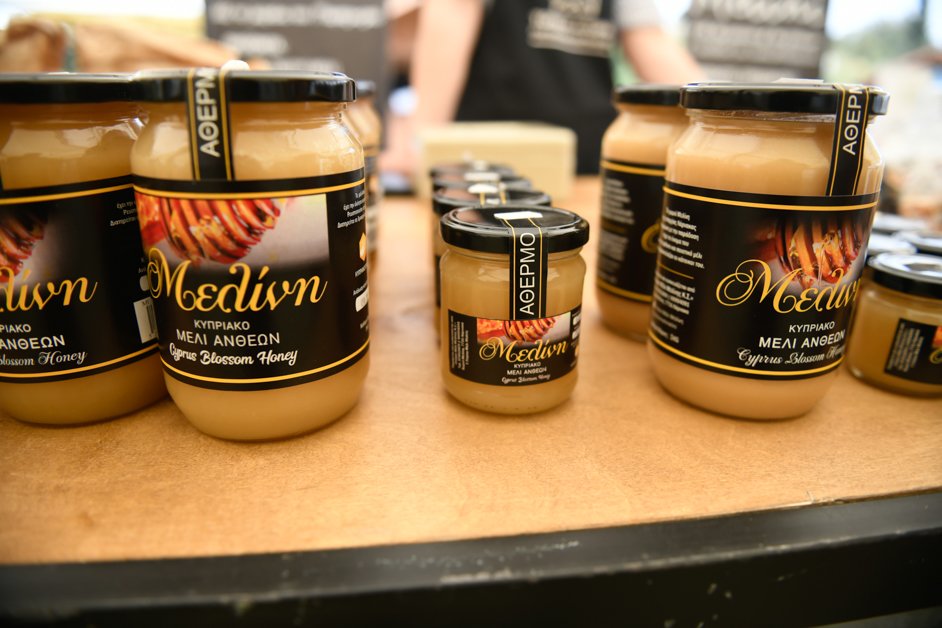 fresh honey jars in an open air market in Cyprus 