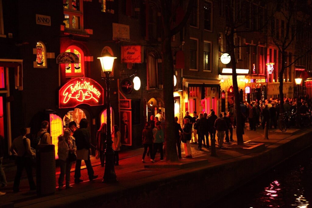 red square at night - a great thing to add to your amsterdam solo travel trip 