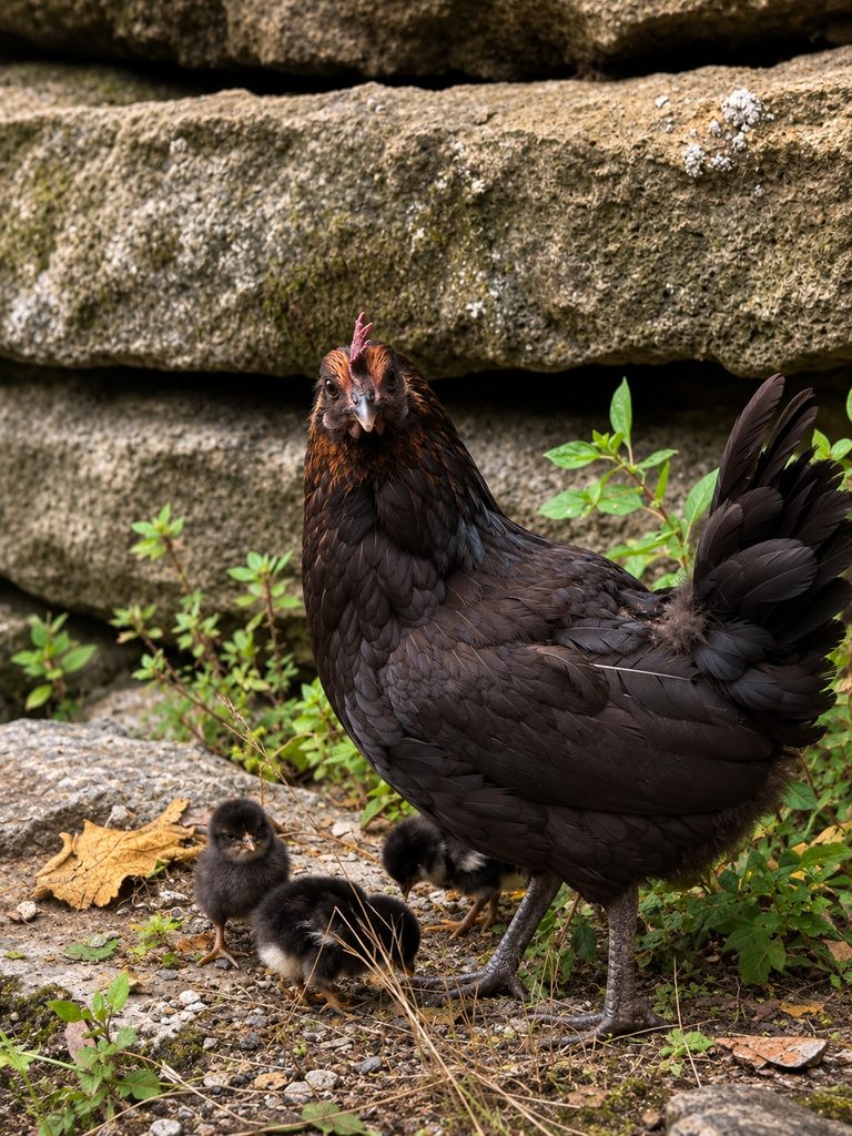 Hen and chicks along the Salto do Prego hiking trail in São Miguel, Azores