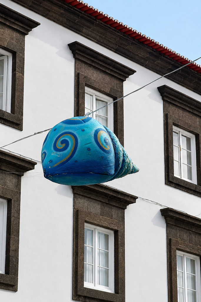 Blue sea-creature decoration during PDL White Ocean in Ponta Delgada