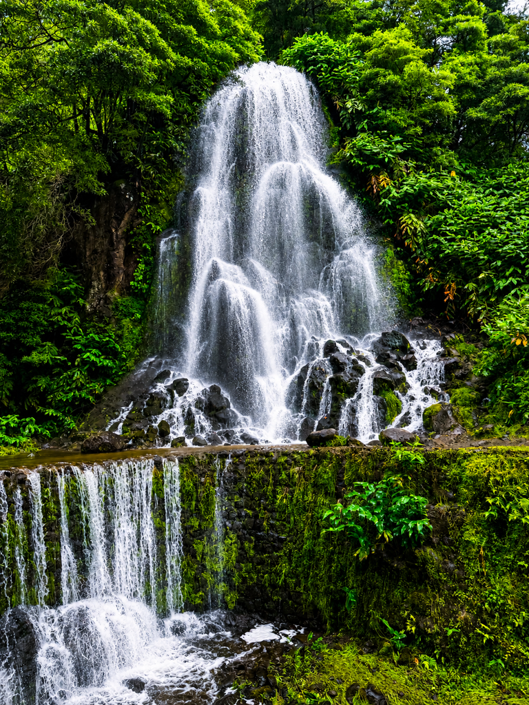 Main waterfall at Parque Natural da Ribeira dos Caldeirões, São Miguel, Azores