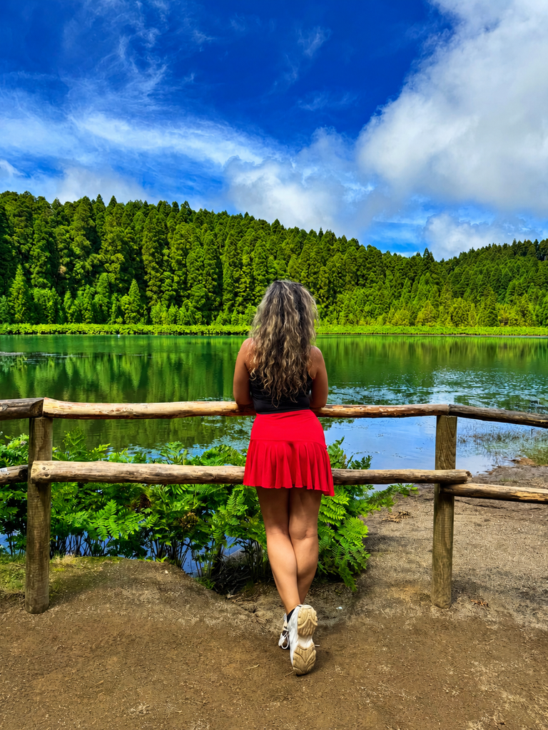Lagoa do Canário surrounded by lush forest in São Miguel, Azores
