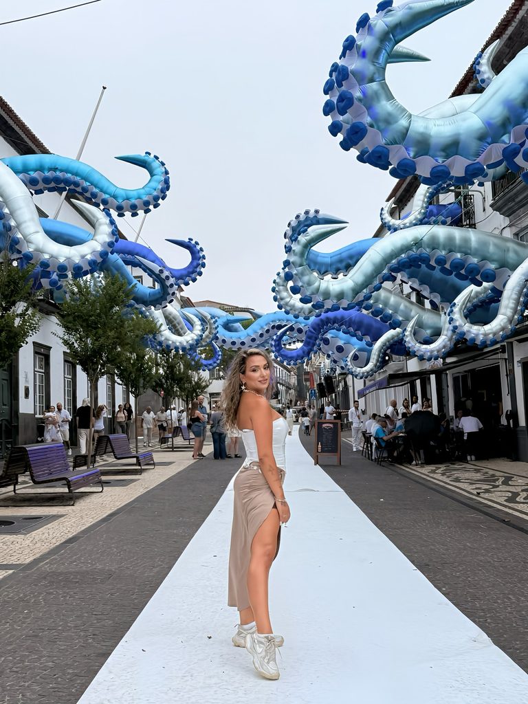 White Ocean street festival decorations in Ponta Delgada, São Miguel, Azores