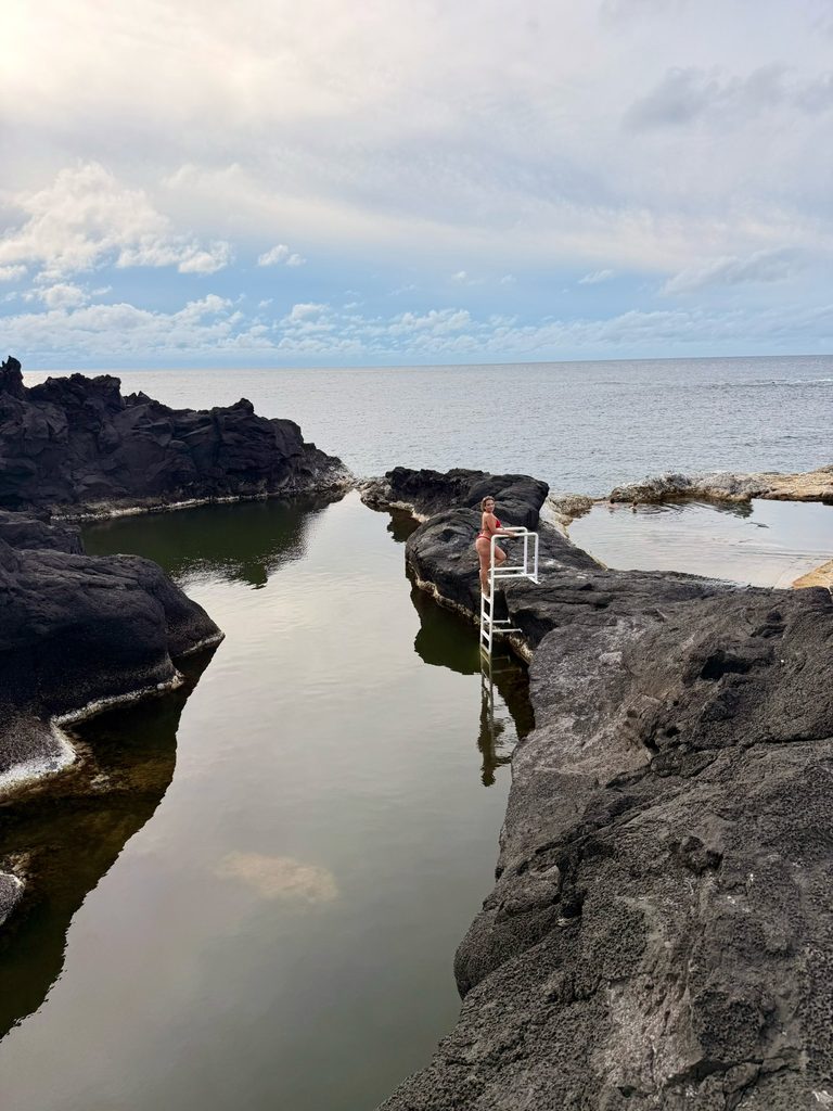 Quiet volcanic ocean swimming spot at Ponta da Ferraria, São Miguel, Azores
