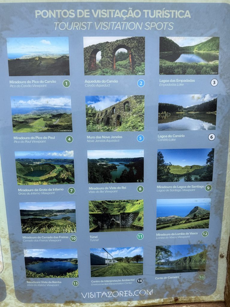 Tourist map of the Sete Cidades viewpoints and crater lakes in São Miguel, Azores