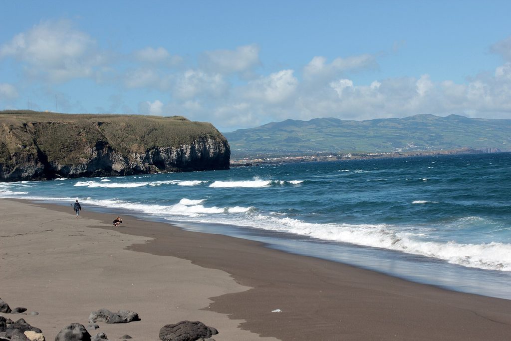 Praia de Santa Bárbara black sand beach in São Miguel, Azores